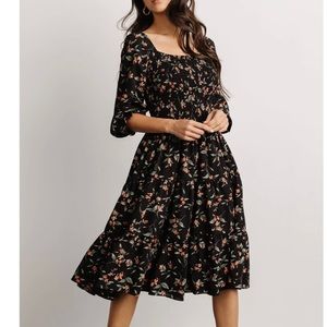 Baltic Born black Floral smocked midi dress